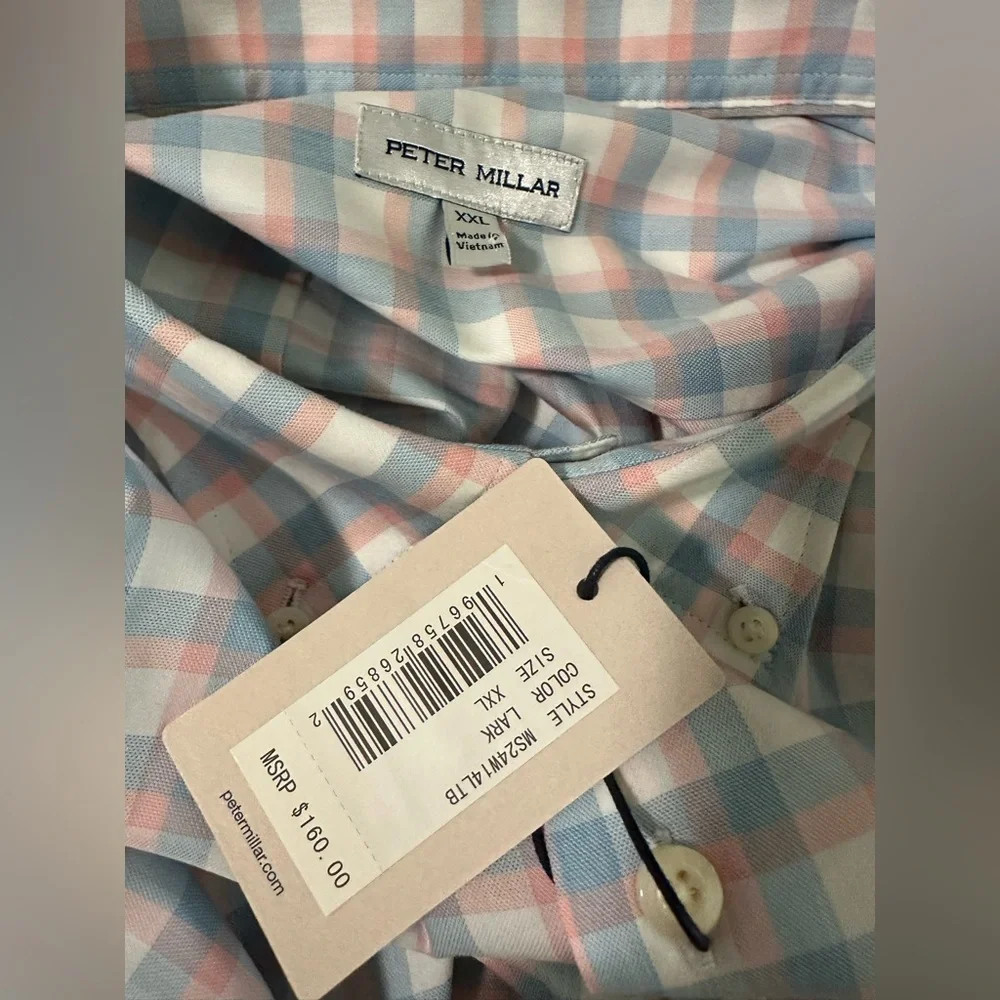 Peter Millar Men's Size 2XL Long Sleeve Button Up Shirt Pink Blue Plaid Lark NEW - Picture 7 of 7